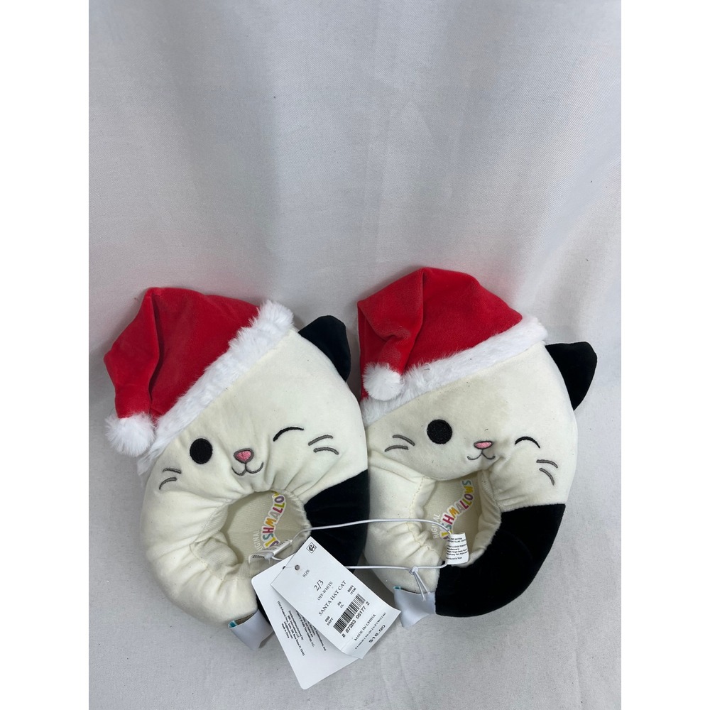 Squishmallows Cam the Cat Santa Hat Christmas Plush Slippers Kids Size 2/3 New